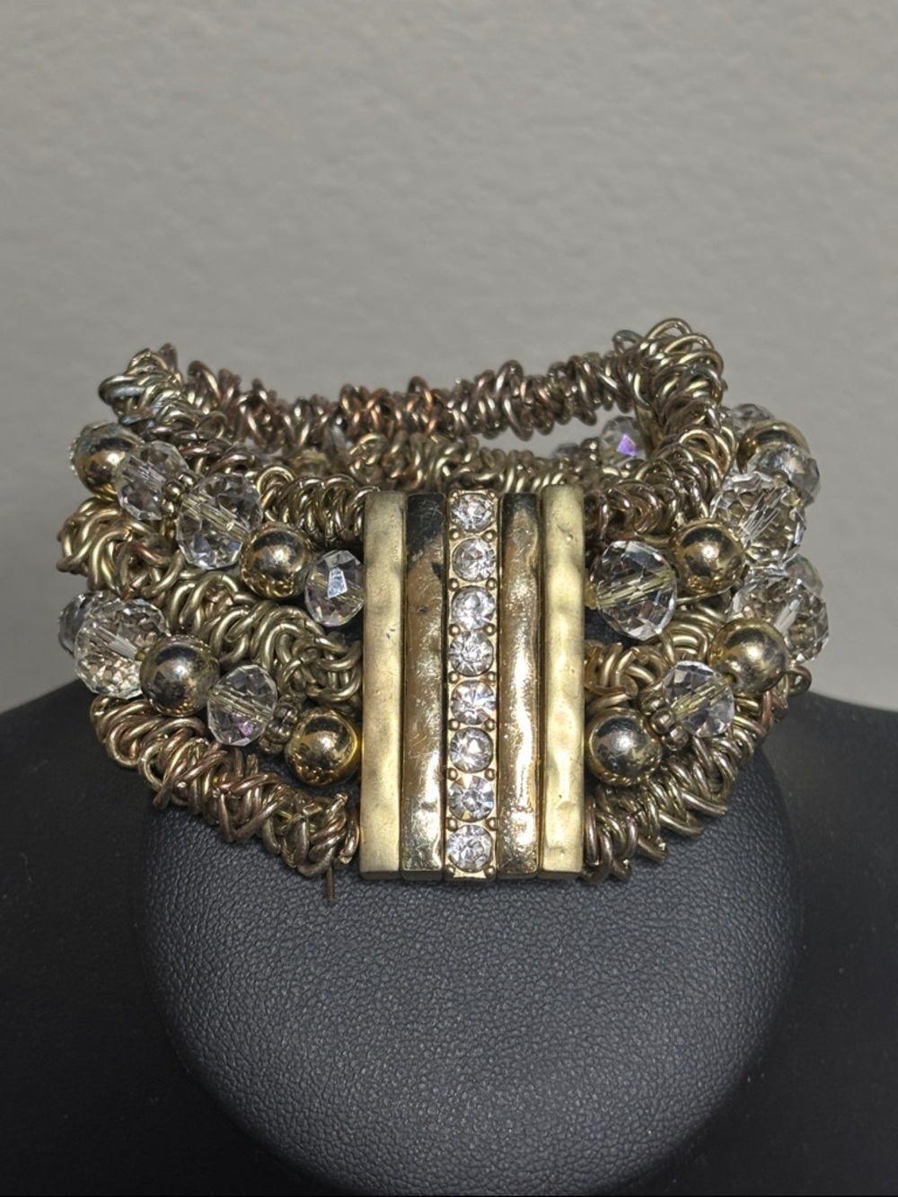 Statement Gold-Tone Crystal Rhinestone Stretch Bracelet - Women Jewelry
